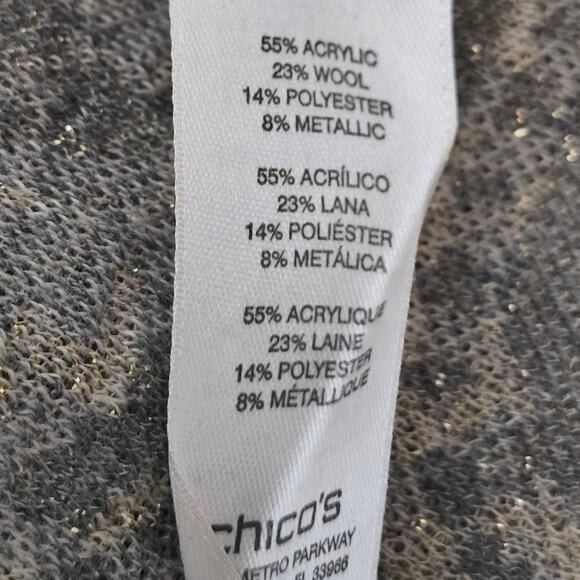 Chico's Heathered Gray Gold Metallic Wool Blend Open Cardigan Women's 2-M-12 - Picture 6 of 7